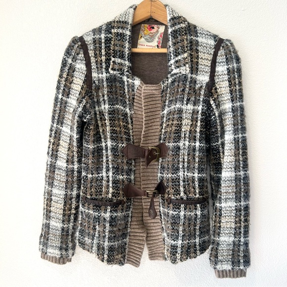 Vintage Free People Wool Blend Plaid Jacket 2000s Boho Heritage Coat Size 6 - Picture 3 of 9